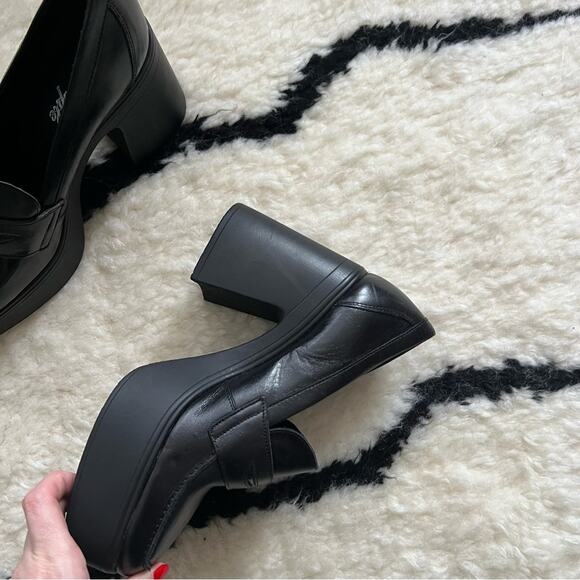 Free People Zoe Black Leather Chunky Platform Loafers - Picture 6 of 8